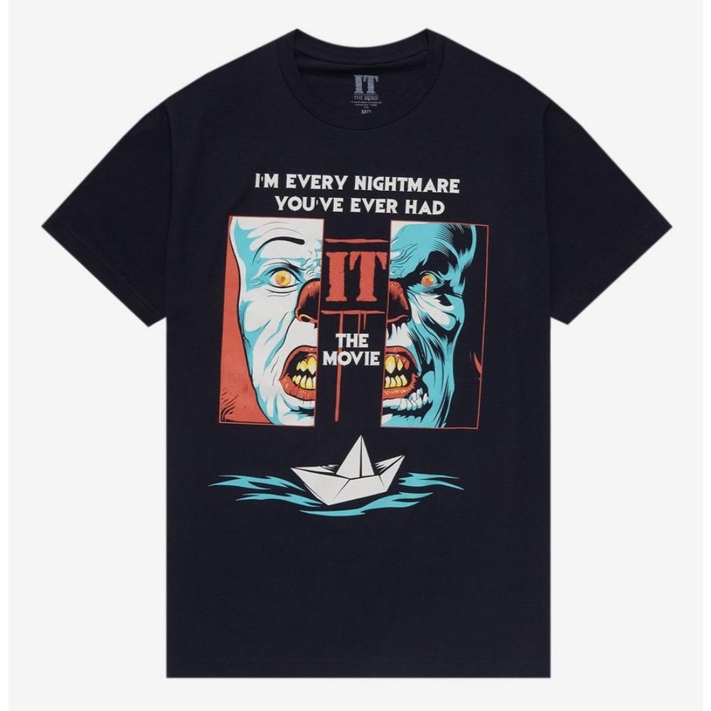 IT The Movie Two Faces Pennywise Graphic Logo Crewneck Short Sleeve Horror Tee